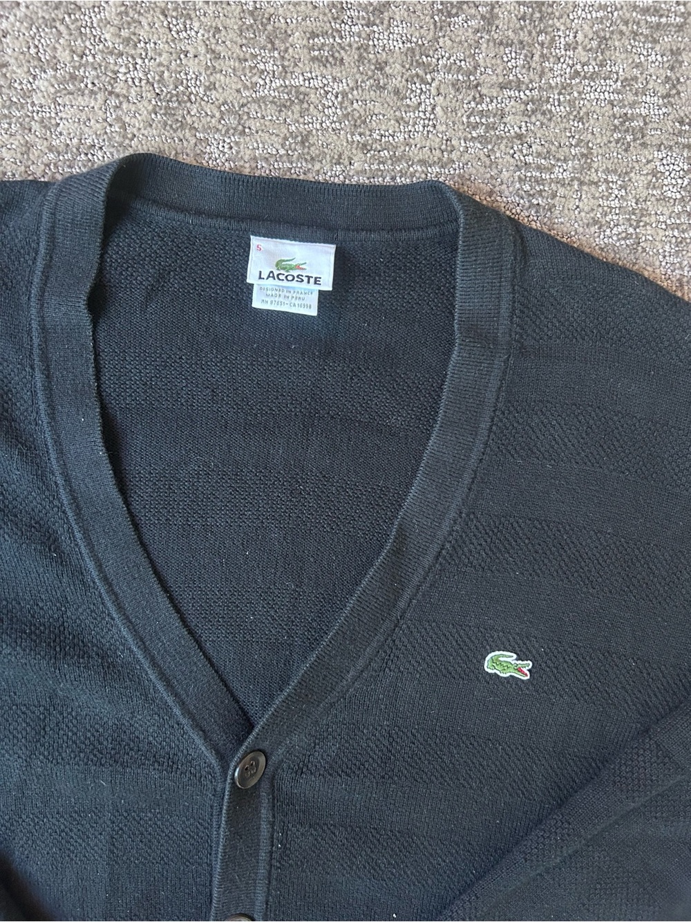 Lacoste Men's Black Cotton V-Neck Cardigan Sweater - Size 5 (Large)
